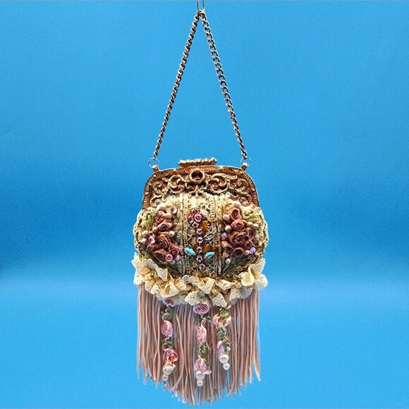 Victorian Purse Ornament Pink Beaded Lace Fringe Vintage Style Christmas v1 - Picture 2 of 9